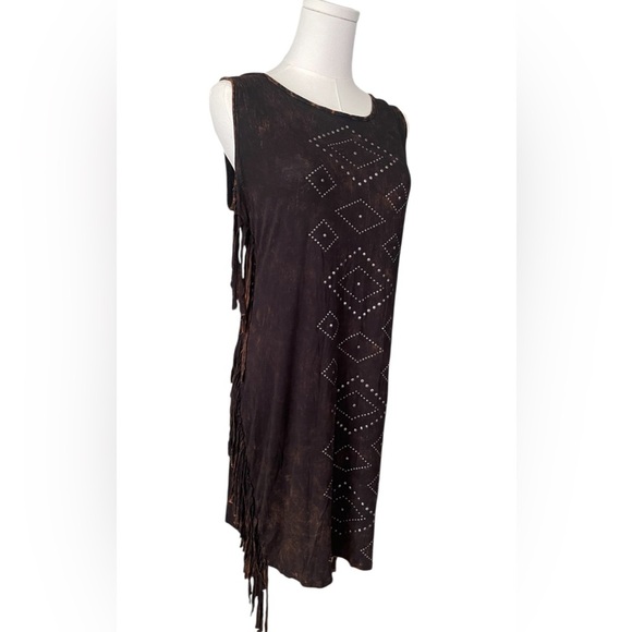 Rock Wangler ,Brown Sleeveless Fringe Dress with Studded Design - Picture 3 of 7